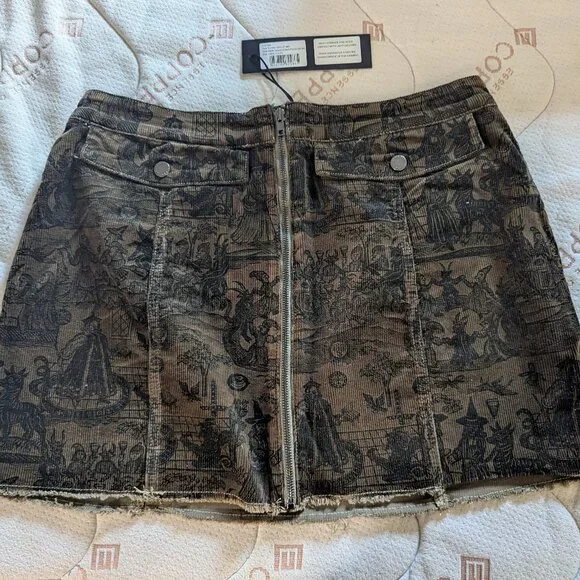Disturbia Diabolical Woodcut Corduroy Mini Skirt NWT - Picture 2 of 4